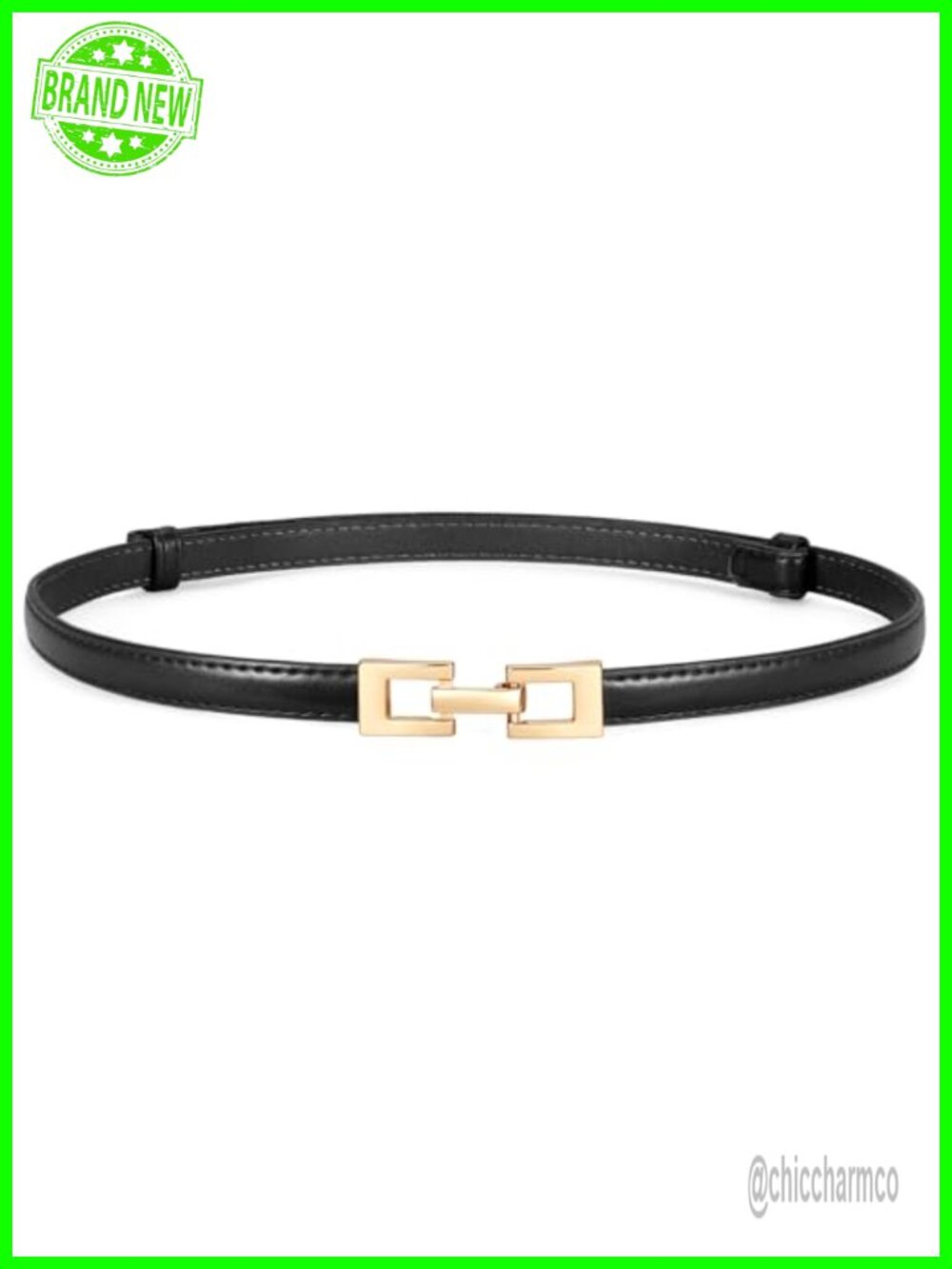 Faux Leather Skinny Belt Slim Slide Adjustable Gold Buckle for Dresses Jeans
